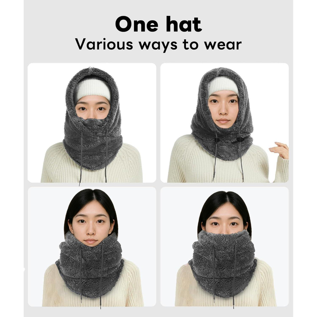 Sturmhaube Fleece Thermo Balaclava Grau Damen Herren Winter
