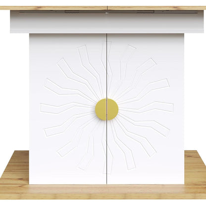 Auszugstisch Holzfurnier mit Stauraum & Sonnenrelief