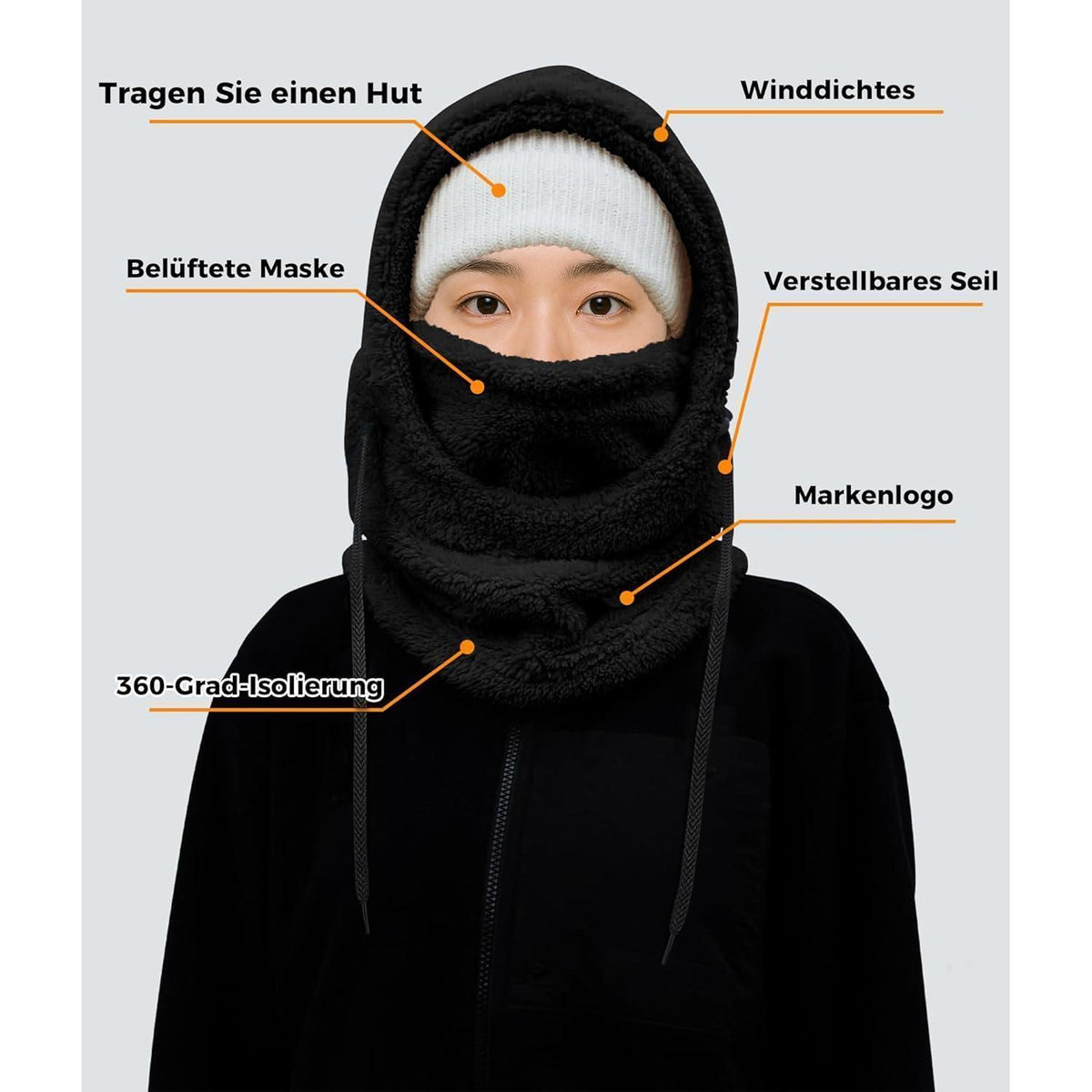 Sturmhaube Fleece Thermo Balaclava Damen Herren Winter Schwarz