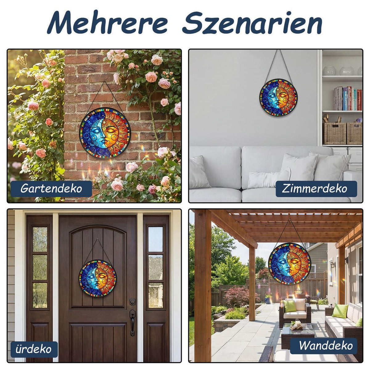 Sonnenfänger Fenster Hängend Sonne-Mond Design – Bunte Acryl Deko