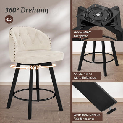 Drehbarer Barhocker Set 2x – Leinenfarben, 65cm hoch