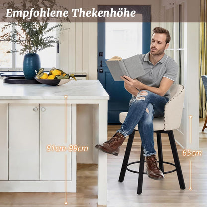 Drehbarer Barhocker BONA – Leinenfarben, 65cm Höhe