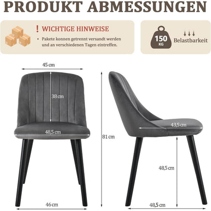 Esszimmerstuhl Set Dunkelgrau Samt | Holzbeine & Ergonomisch