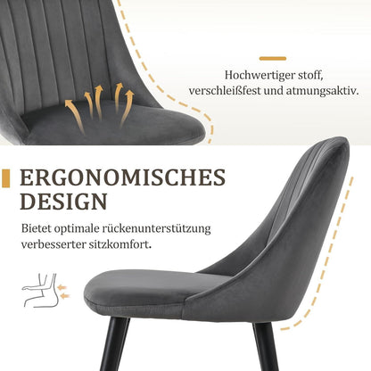 Esszimmerstuhl Set Dunkelgrau Samt | Holzbeine & Ergonomisch