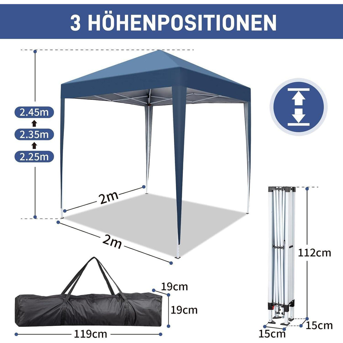 Faltpavillon 2x2m mit 4 Seitenteilen – UV-Schutz & Winddicht