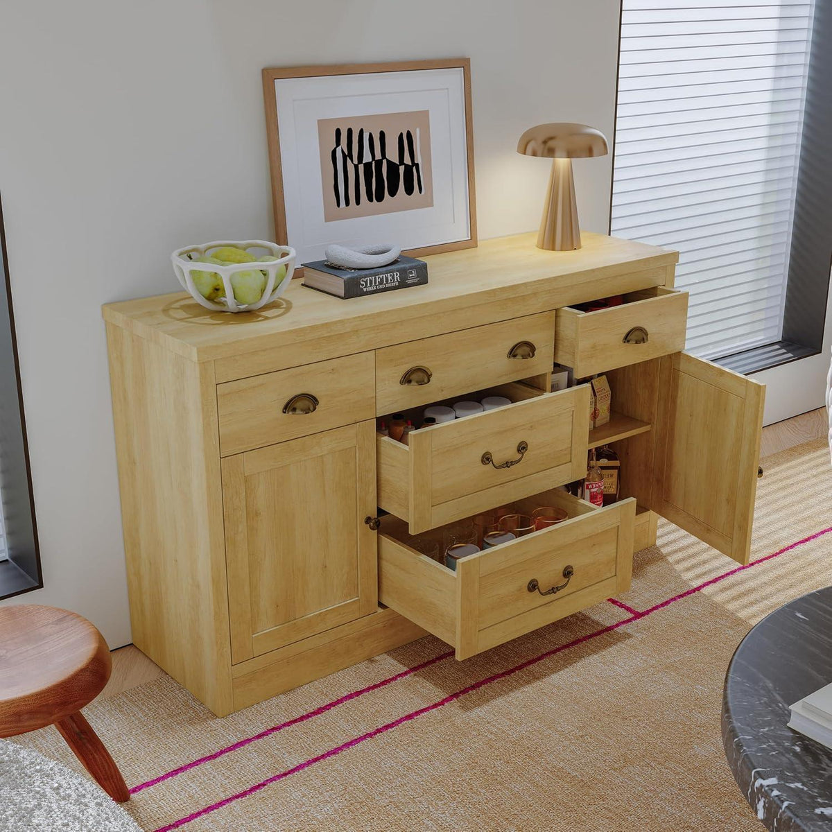 Holz Schubladenschrank mit 2 Türen & 5 Schubladen