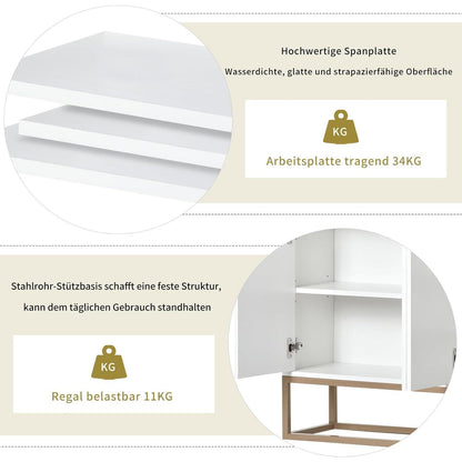 Schmaler Sideboard Weiß 120x30x80cm | Grifflos & Verstellbar