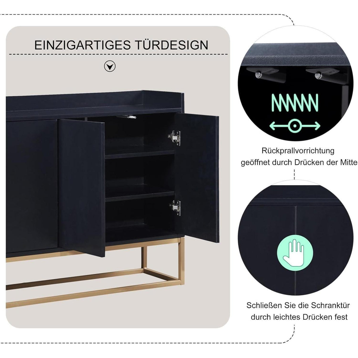 Schmaler Sideboard Schwarz – Griffloser Flur- & Wohnzimmerschrank