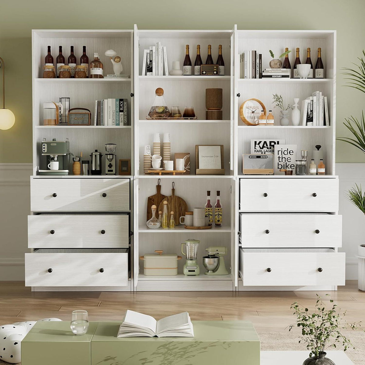 5-stöckiges Bücherregal mit Glastüren – Weiß