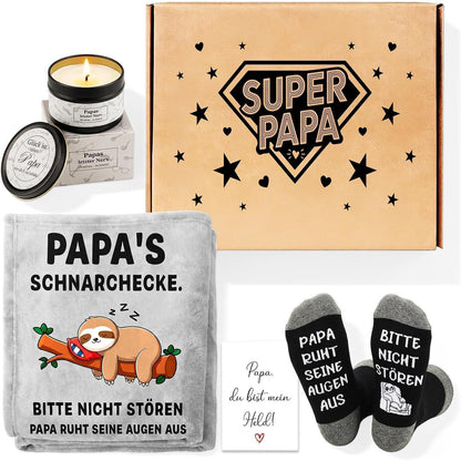 Papa Geschenkset mit Kuscheldecke – Lustiges Vatertagsgeschenk