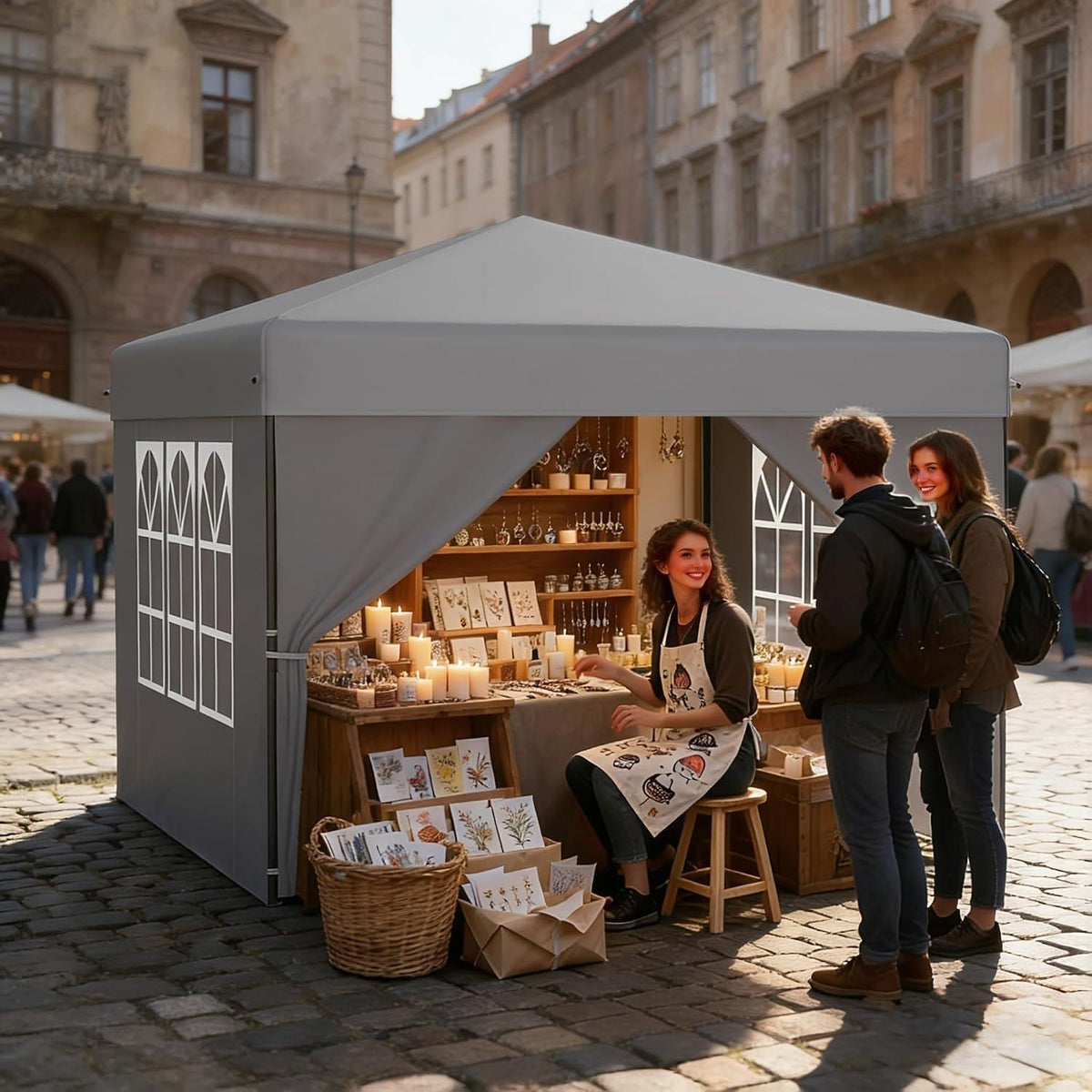 3x3m Pop-Up Pavillon mit Seitenwänden & One-Touch Lift
