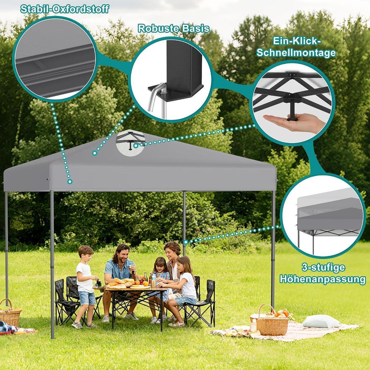 3x3m Pop-Up Pavillon mit One-Touch – Faltzelt für Garten & Events
