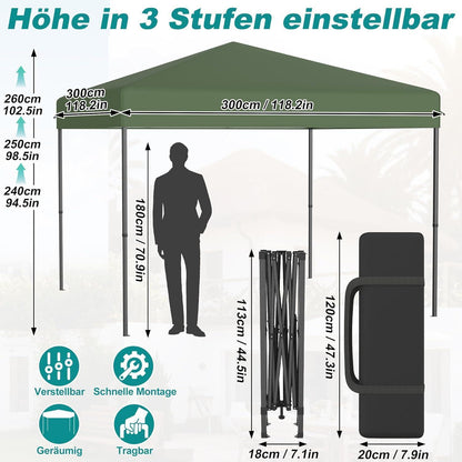 Pop-Up Pavillon 3x3m mit One-Touch – Faltzelt für Garten & Events