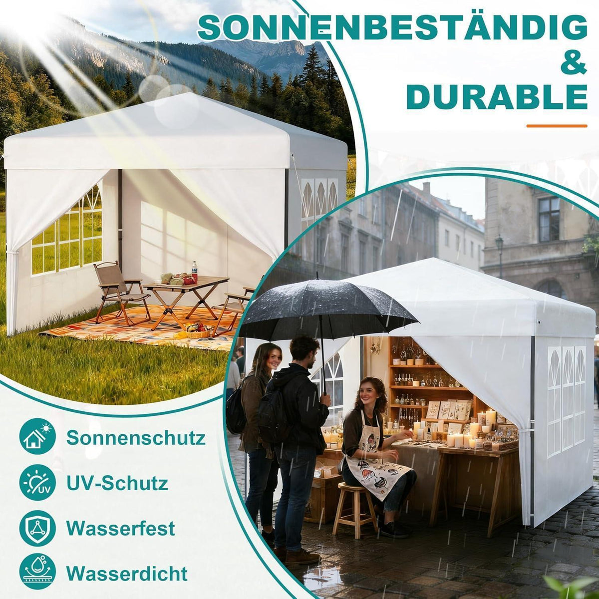 Pop-Up Pavillon 2,5x2,5m mit Seitenwänden & One-Touch Lift