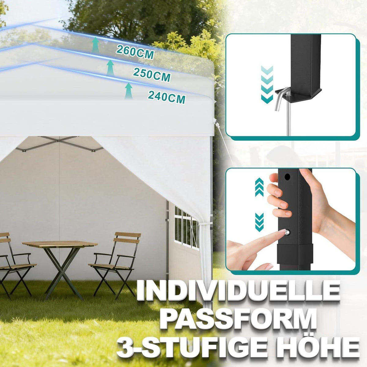 Pop-Up Pavillon 2,5x2,5m mit Seitenwänden & One-Touch Lift