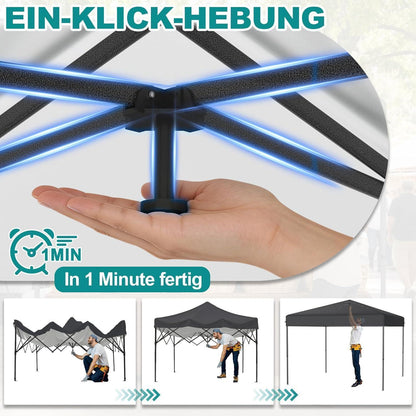 3x3m Pop-Up Pavillon mit Seitenwänden & One-Touch Lift