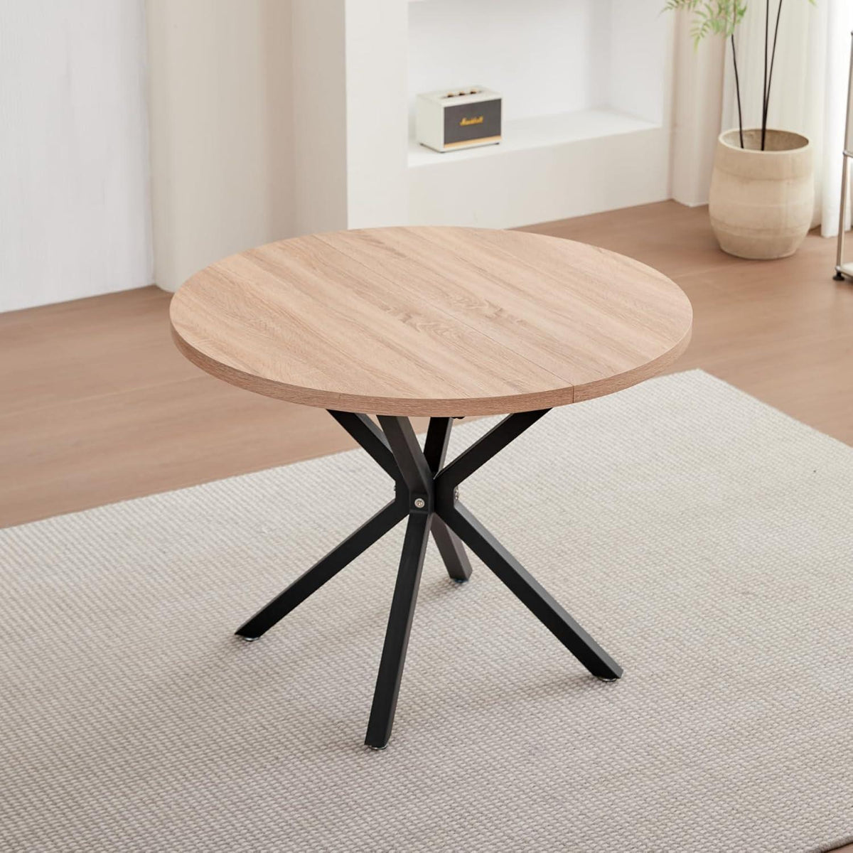 Runder Esstisch 100cm mit 4 modernen Leinenstühlen (Helle + Mint)