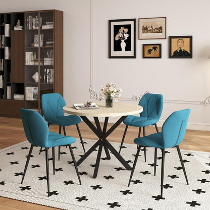Runder Esstisch Set 100cm + 4 Moderne Leinenstühle (Gelb/Blau)