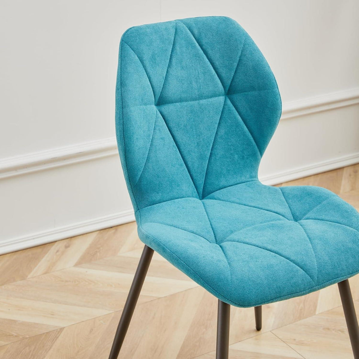 Runder Esstisch Set 100cm & 4 Moderne Leinenstühle Dunkelblau