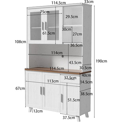 Weißes Sideboard mit Glastüren | 114x40x190 cm | Rustikaler Hochschrank