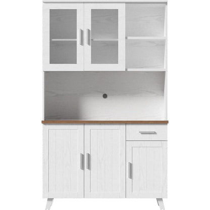 Weißes Sideboard mit Glastüren | 114x40x190 cm | Rustikaler Hochschrank