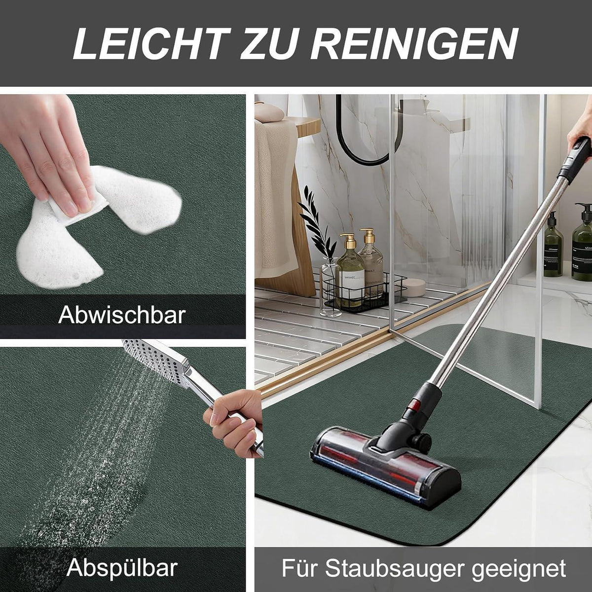 Rutschfeste Badematte super saugfähig 60x120 cm – Grau & Grün