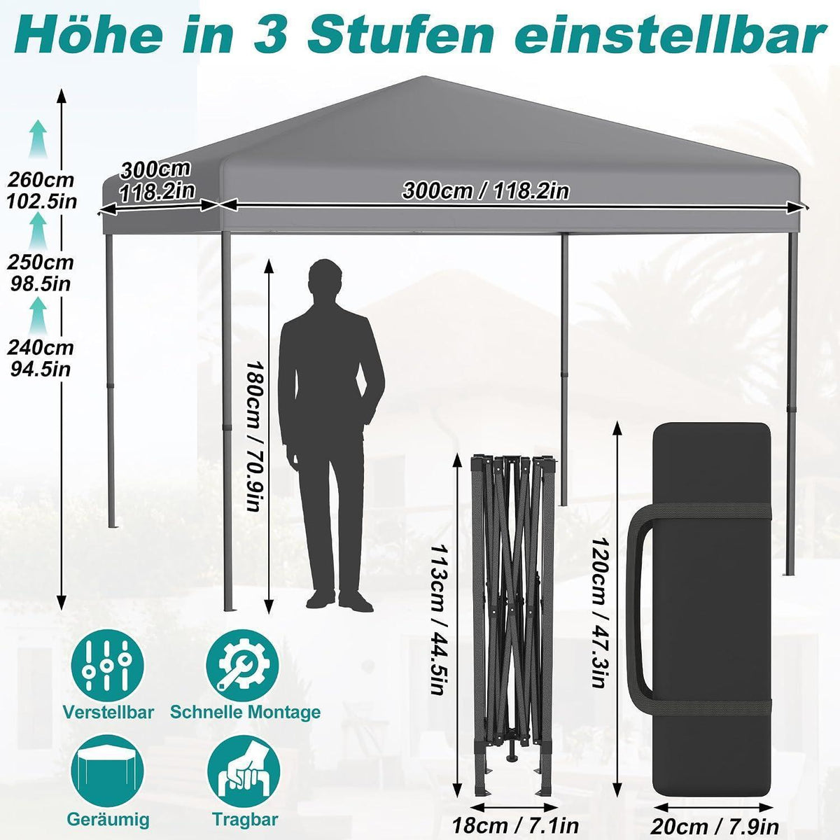 3x3m Pop Up Pavillon – Wasserdicht & Stabil für Garten & Camping