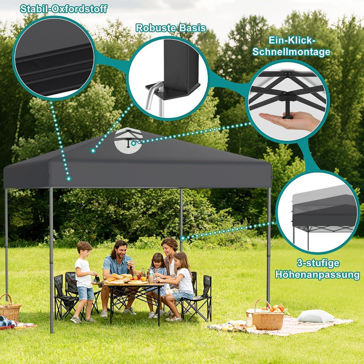 3x3m Pop Up Pavillon – Wasserdicht & Stabil für Garten & Camping