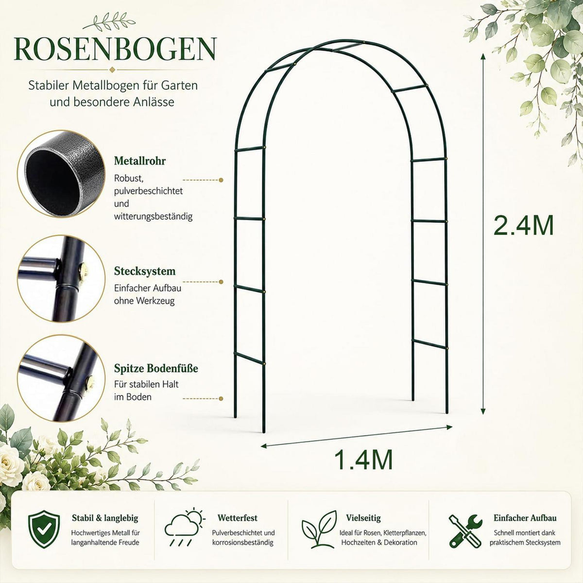 Rosenbogen Metall Garten – Rankhilfe für Rosen & Kletterpflanzen