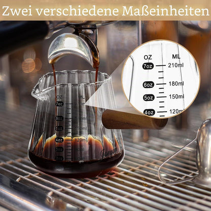 Glas Messbecher mit Holzgriff – 210ml Espresso Tasse