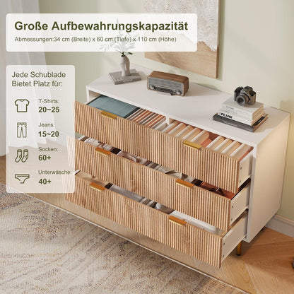 Kommode 6 Schubladen Holz Metallfüße Weiß Naturholz