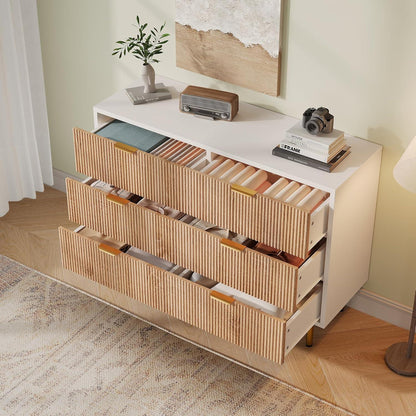Kommode 6 Schubladen Holz Metallfüße Weiß Naturholz