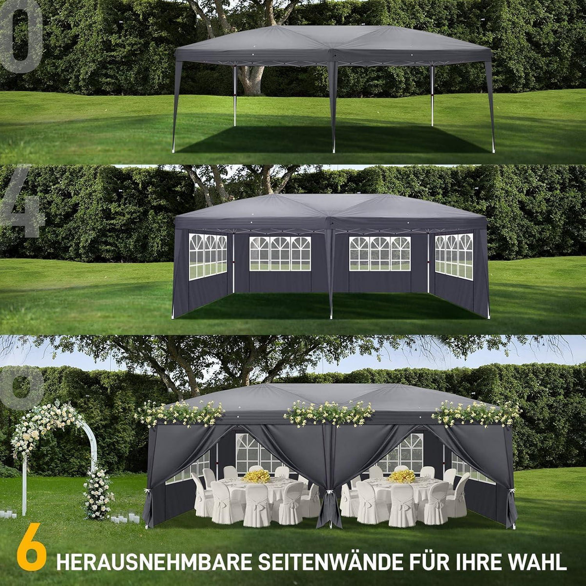 3x6m Faltpavillon mit 6 Seitenwänden – Wasserdicht & UV-Schutz