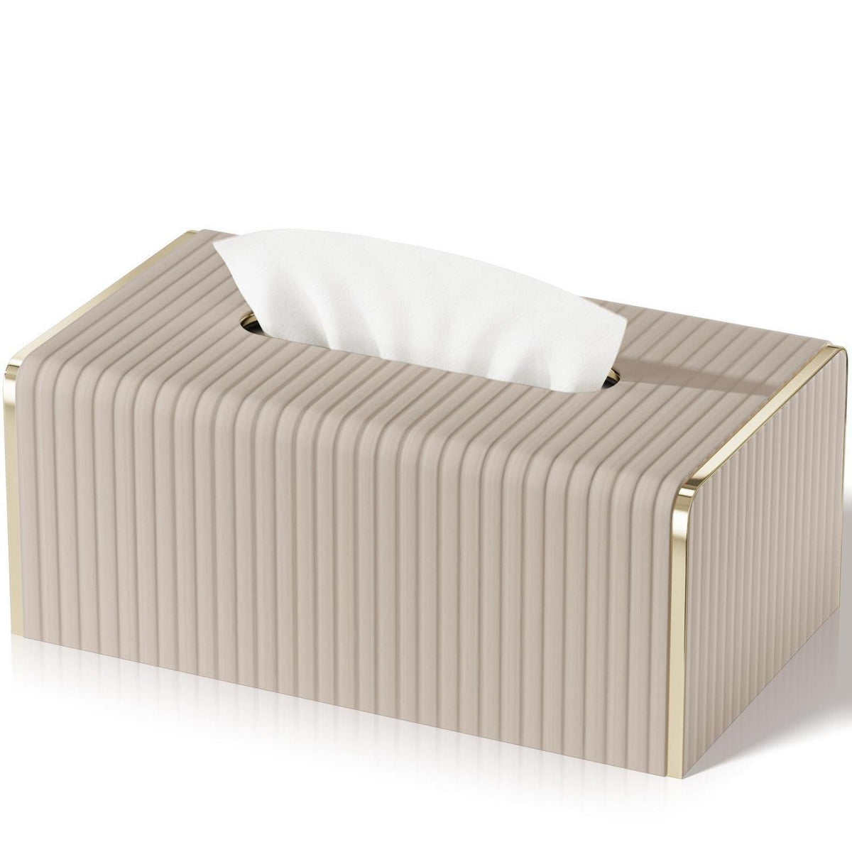 Kosmetiktücherbox Rechteckig Beige – Stilvolle Deko in Lederoptik