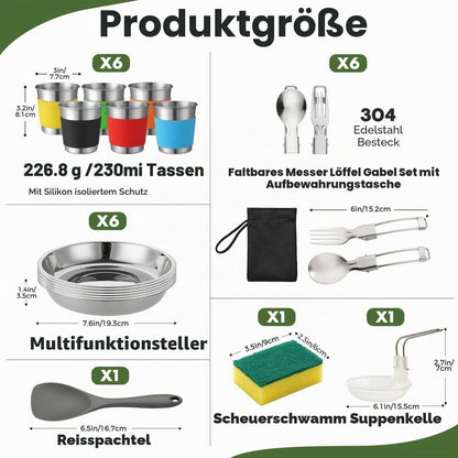 Camping Kochset 43-teilig für 6 Personen – Aluminium Geschirr Set