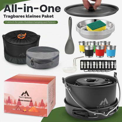 Camping Kochset 43-teilig für 6 Personen – Aluminium Geschirr Set