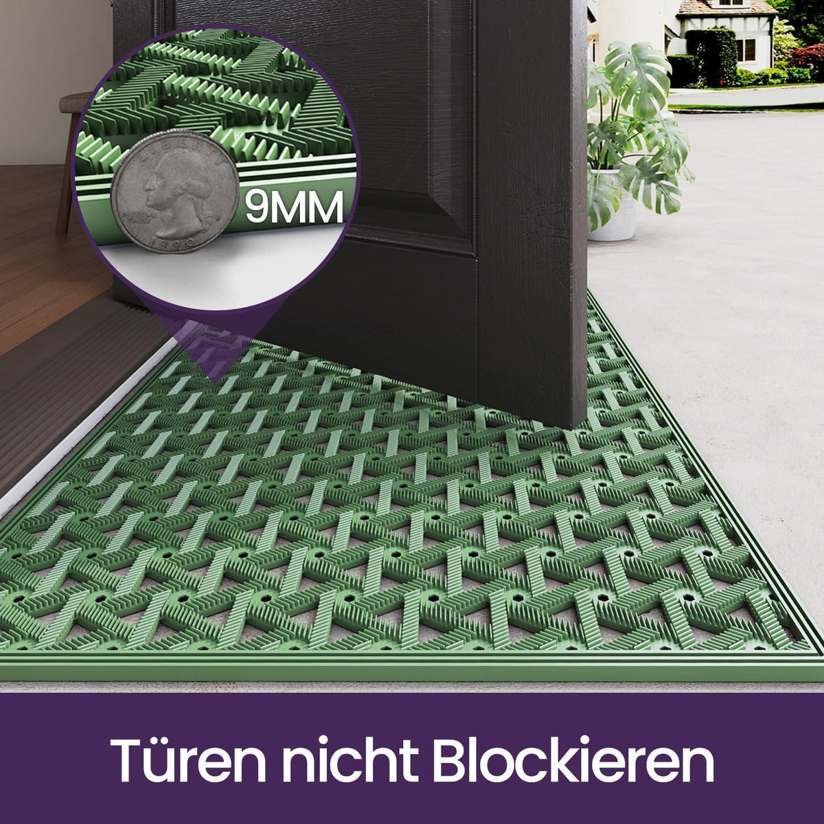 Fußmatte Grün 81x122 cm – Rutschfest & Wetterfest für Draußen