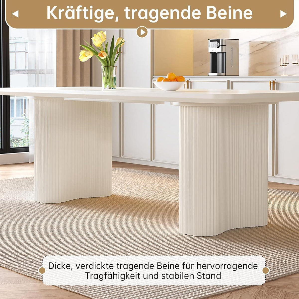Rechteckiger Esstisch Creme 200 cm mit 8 Stühlen