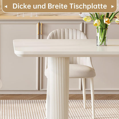 Rechteckiger Esstisch Creme mit 4 Stühlen (160 cm)