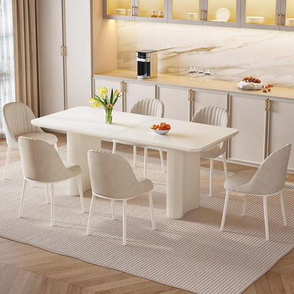 Rechteckiger Esstisch Creme mit 6 Stühlen (160 cm)