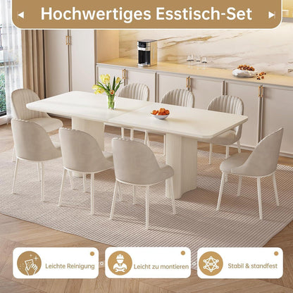 Rechteckiger Esstisch Creme mit 6 Stühlen (200 cm)