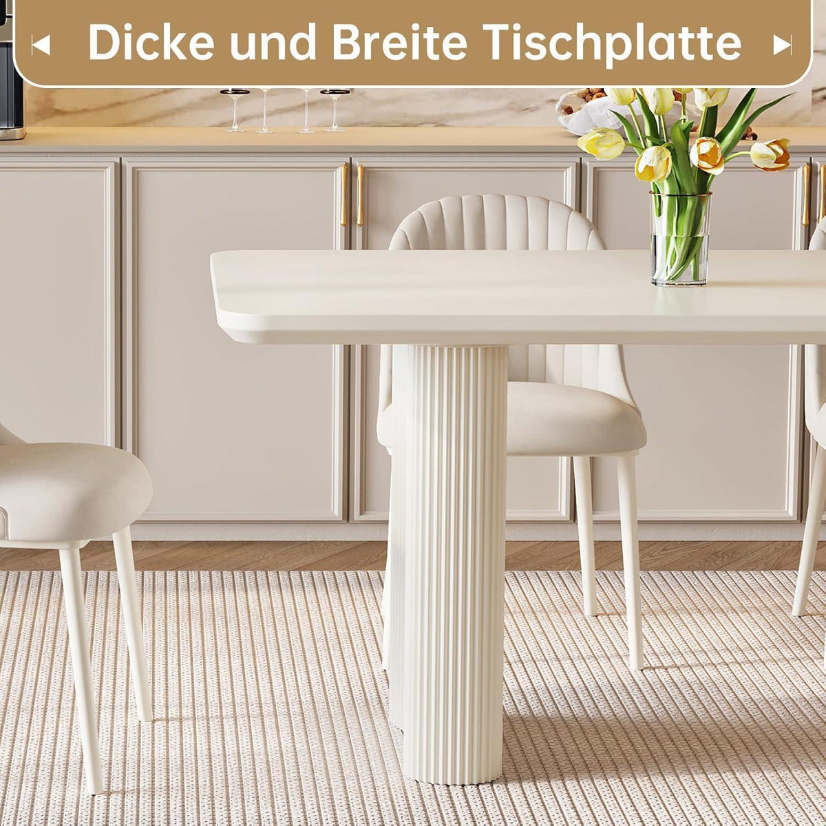 Rechteckiger Esstisch Creme mit 6 Stühlen (200 cm)