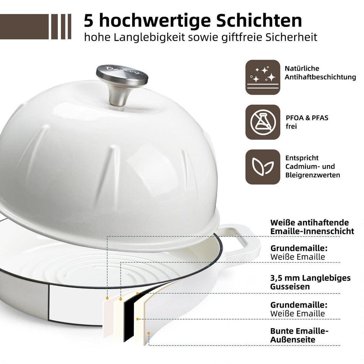 Emaillierter Gusseisen-Brotbacktopf 5,35L Weiß
