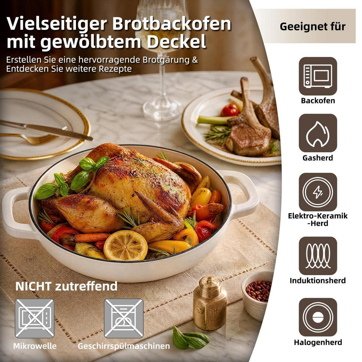 Emaillierter Gusseisen-Brotbacktopf 5,35L Weiß