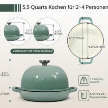 Gusseisen Brotbacktopf 5,35L Meersalzgrün mit Handschuhen