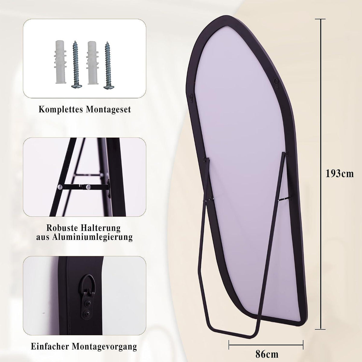 Ganzkörperspiegel Diamantform 170x60cm – Stand- & Wandspiegel