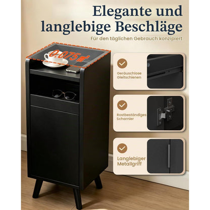 Nachttisch 2er Set Schwarz – Schmaler Nachtschrank mit Schublade