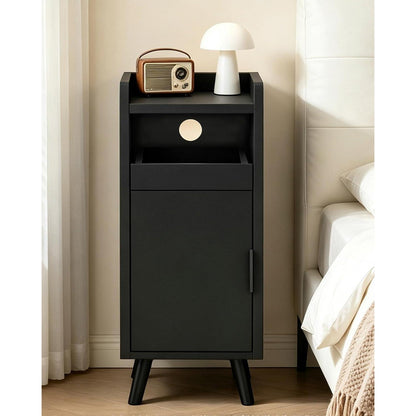 Nachttisch 2er Set Schwarz – Schmaler Nachtschrank mit Schublade