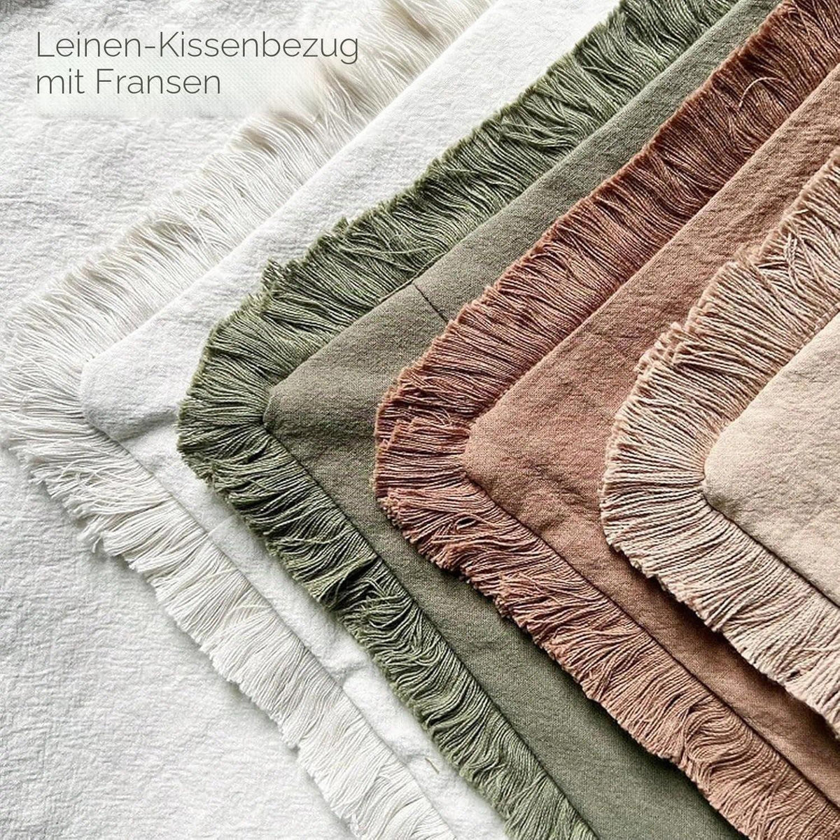 2er Set Baumwoll Kissenbezüge mit Fransen, 60x60 cm, Beige