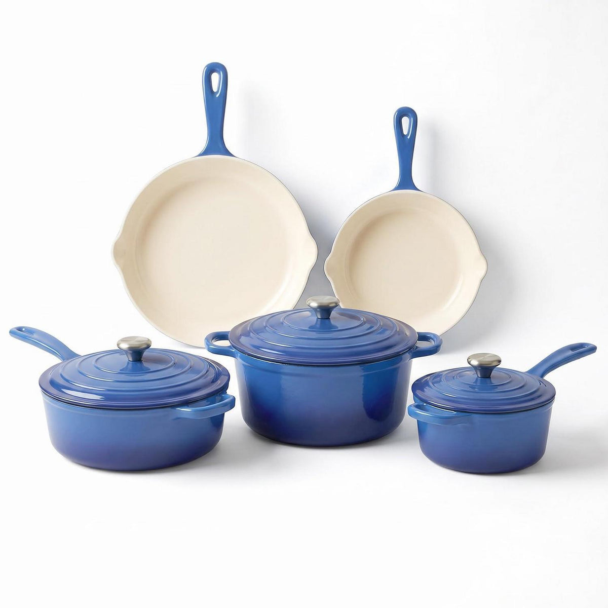 5-teiliges blaues Emaille-Gusseisen Kochgeschirr Set